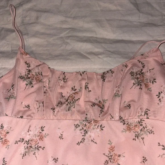 Vintage 90s babydoll  Pink Floral Slip Mini Dress Medium - Picture 8 of 8